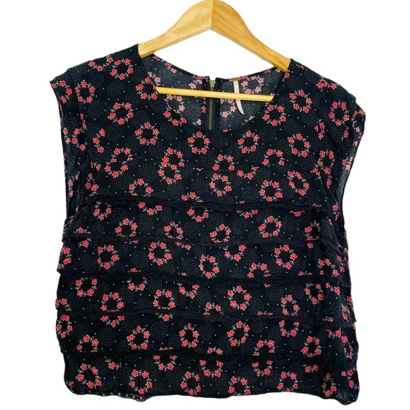 Free People Floral Ruffle Tiered Crop Top Size Small - Picture 2 of 12